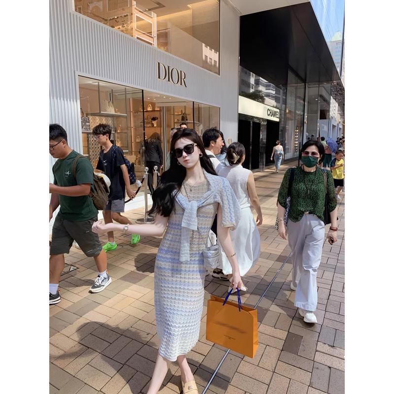 Elegant Slim-Fit Sleeveless Knit Long Dress L