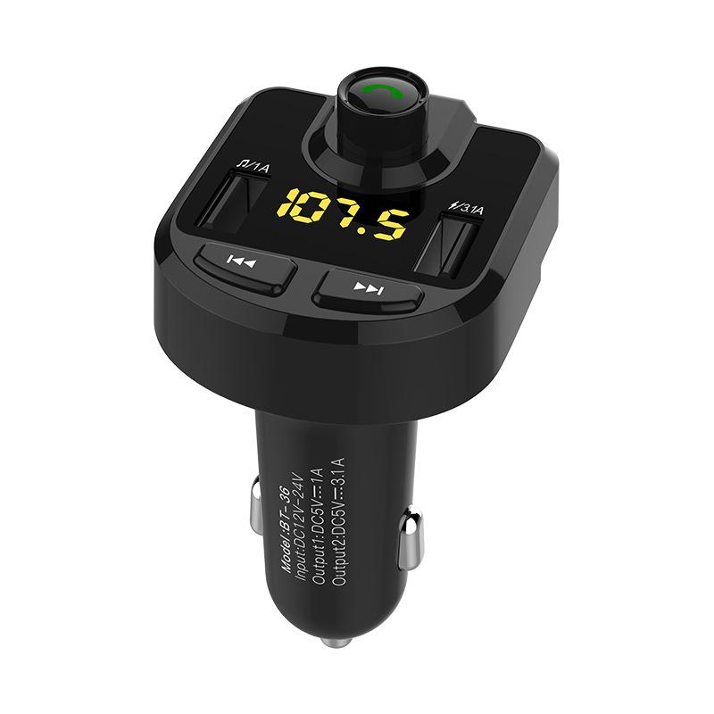 

Bluetooth Car FM Transmitter Hands-Free Calling Dual USB Charger LED Display AUX TF Card Support чёрный
