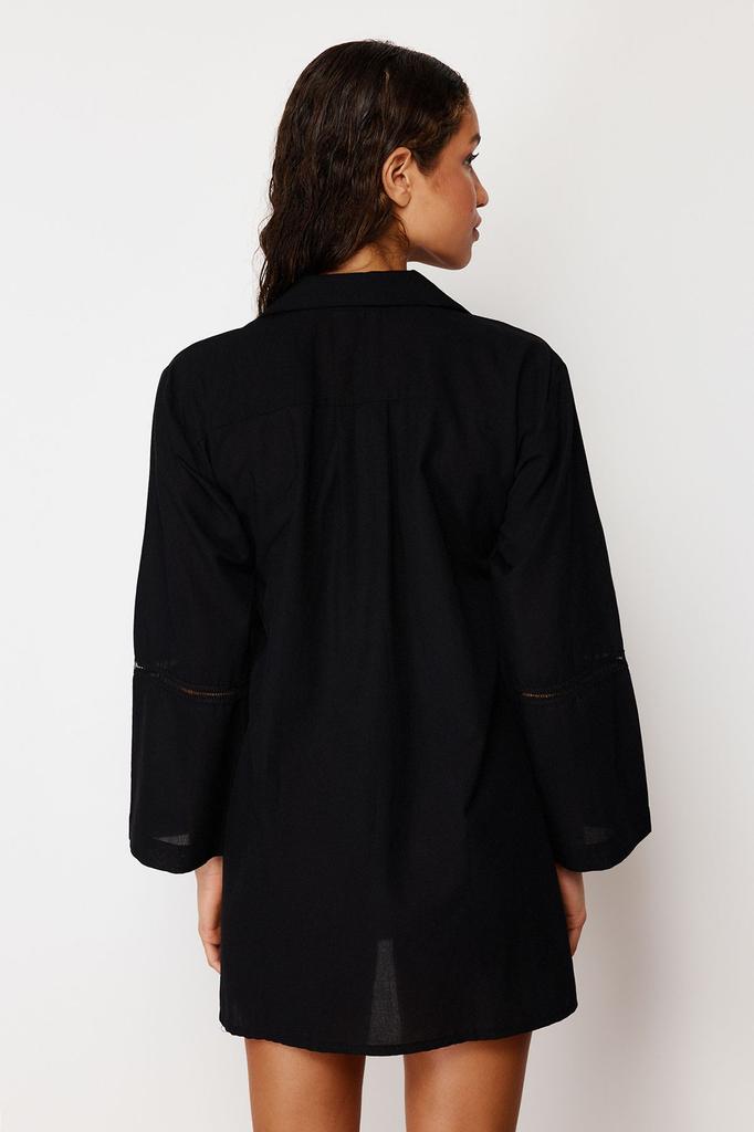 Women's Fashion New Shirt Black Woven Stripe Accessory 100% Cotton Shirt