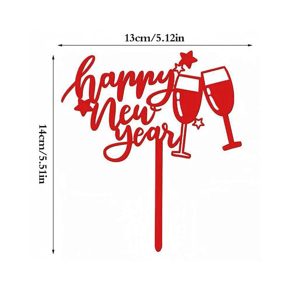 Happy New Year Acrylic Cake Plaque Silver Black Simple Design Acrylic Cake Toppers Baby Shower Dessert Decor Accessories Tools