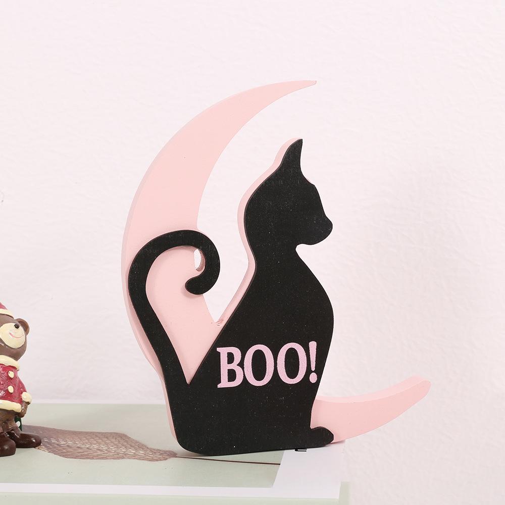 

Halloween decorations, ghost, black cat, witch themed ornaments, atmosphere, background, desktop scene arrangement чёрный