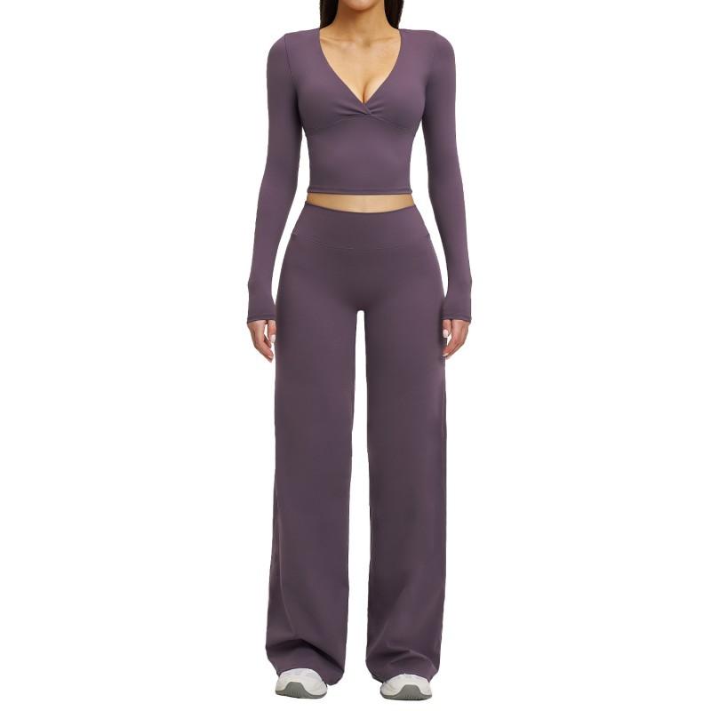 Womens Long Sleeve Yoga Set Slim Fit Sports Outfit Casual Activewear Gym Workout Daily Wear