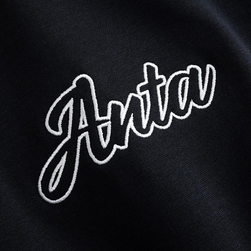 Anta Lifestyle Series Black Unisex Letter Embroidered Oversized Crew Neck Sweatshirt 972618704N-5