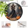2D Flat Aluminium Halloween Sign with Witch Pattern - Halloween Figurine Ornaments - Ideal for Front Door, Wall, Porch, Window Decor - Ideal