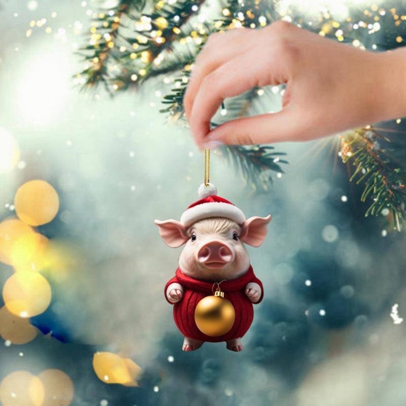 10pc Christmas Hat Pig Decoration Lovely Cartoon Pig Car Pendant Hanging Decoration for XmasTree Pendant Home Party Gift