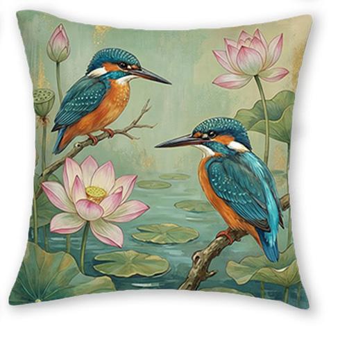 

1/4pcs Vintage Chinese Style Floral & Bird Throw Pillow Covers Peacock Crane Kingfisher Home Decor Cushion Cases Cushion cover 45x45cm-1pcs