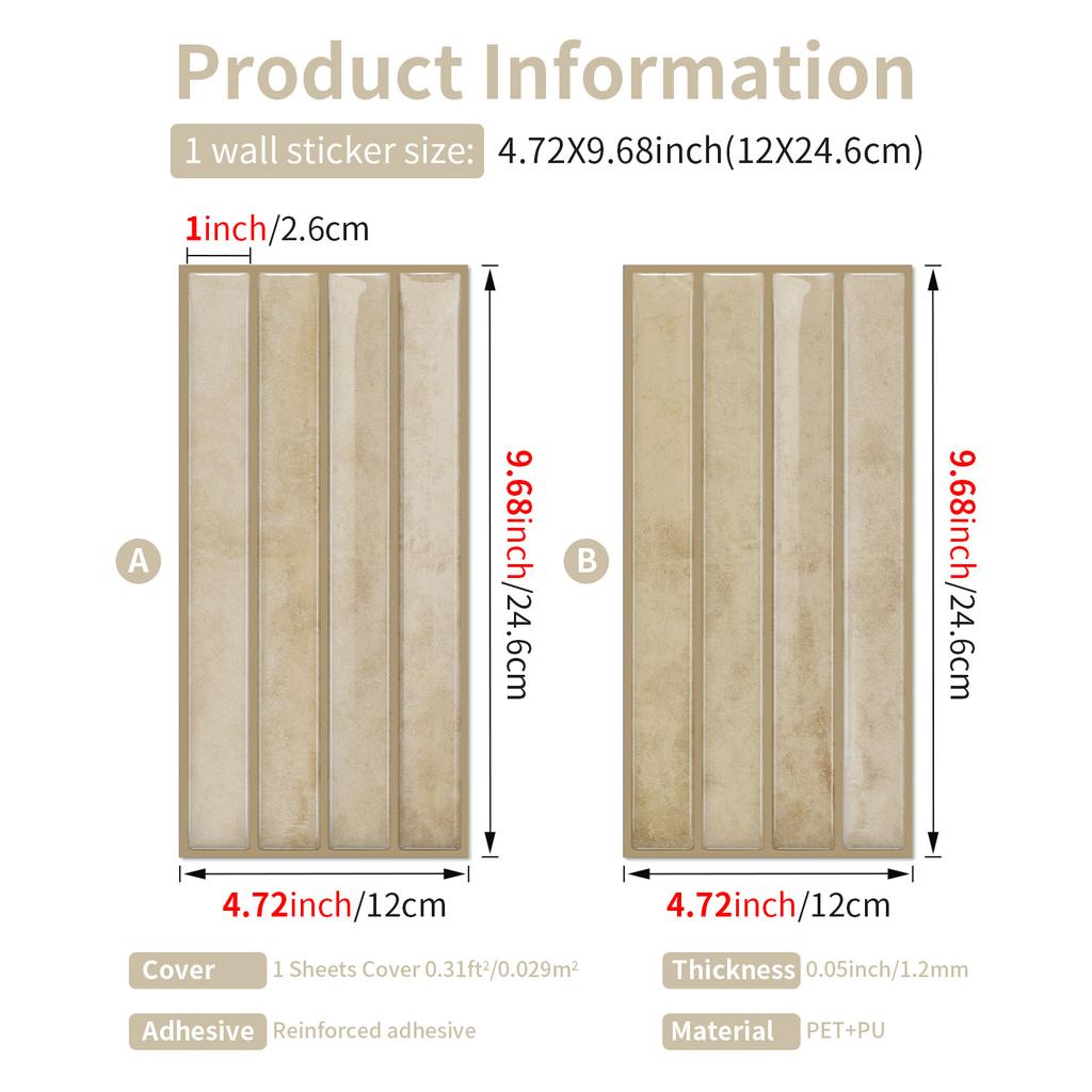 5/10 st Skala och klistra 3D-hartsplattor väggdekal, lätt att rengöra, lämplig för sovrum, kök, badrum, 2,6 cm X 12 cm