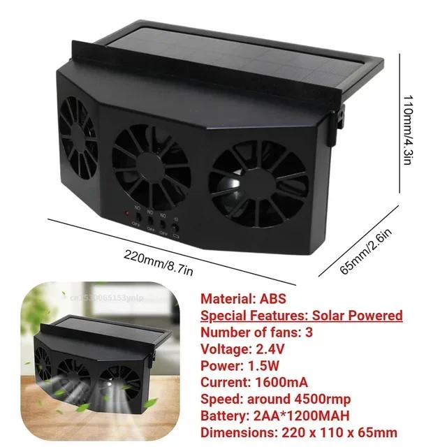 Car Exhaust Fan USB Rechargeable/solar Air Circulation Cooling and Heat Dissipation High Wind Power 3 Head Ventilation Fan