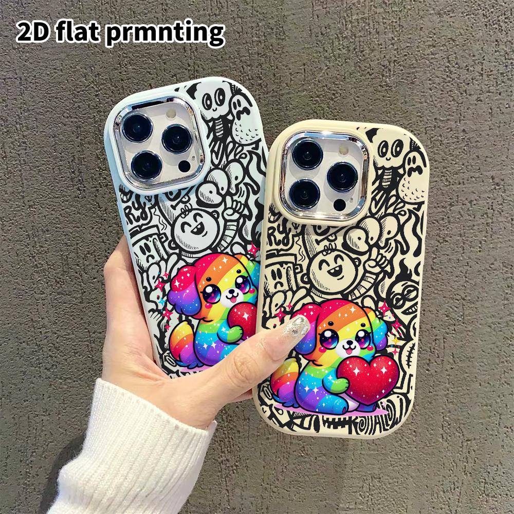 Phone Case: 2D Flat Design Suitable for iPhone 18 17 16 15 14 13 Pro Protective Case, Couple Style, Glittery Puppy, Christmas and Halloween Gift