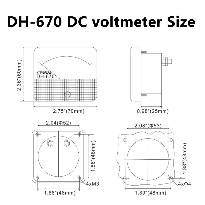 DH-670 DC Voltmeter Pointer Analog 5V 10V 15V 20V 30V 50V 100V 150V 300V 500V 70*60mm Accuracy 2.5