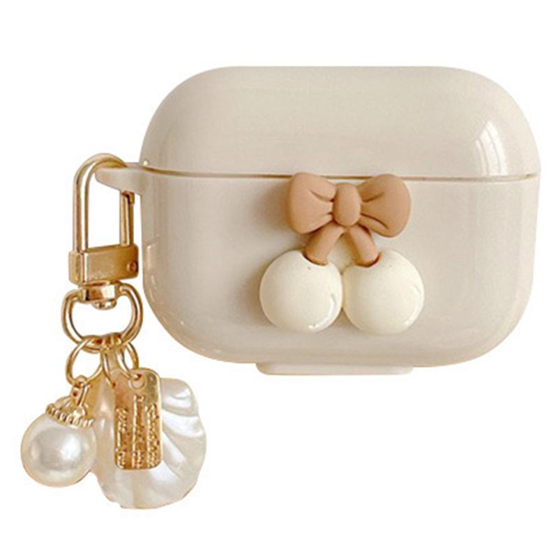 

For AirPods 3 Cherry Decor TPU Cover Earphone Protective Sleeve with Pendant
