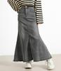 DAYCLOSET Long Denim Mermaid Fringed Skirt007 Women's Skirt, Lightweight, High-Waisted, Hem, Spring, Summer, Fall, (L, Gray)