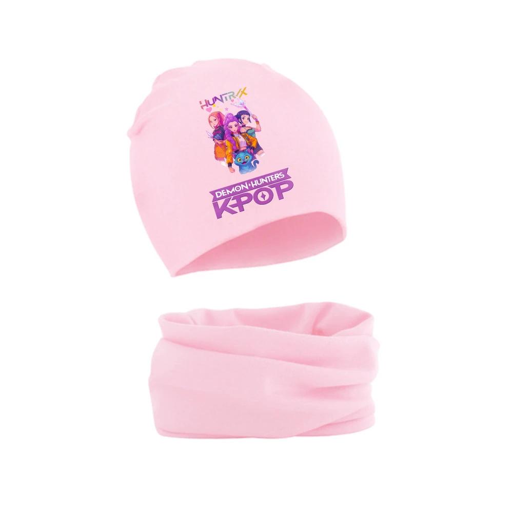 KPop ציידי שדים סט כובע וצעיף לילדים דמות מצוירת עונה קרה כובע צעיף חמים אנימה רומי מירה זואי כובע צעיף צוואר מתנה לילדים