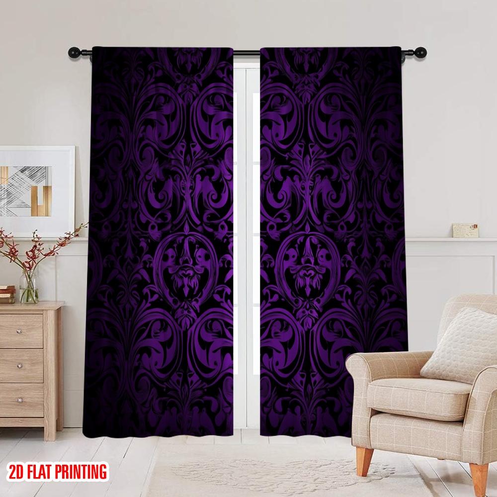 2pcs, spring summer Curtains Purple Black Gradient Flowers Yarn Curtains Polyester Easy Install Thermal Insulation, and Room