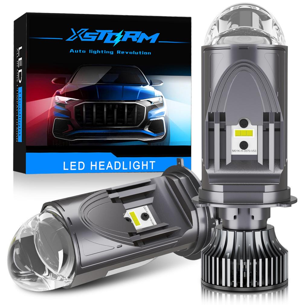 2Pcs High Power Double Mini Lens H4 LED Headlight Bulbs Projector Head Lamp High/Low Beam 100W 60000LM 3 Chips, 2 for High Beam