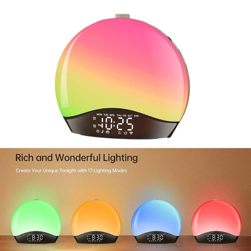 LED Wake Up Light Alarm Clock Featurings Graduals Sunrises Effect Multiple Nature Sound For Improved Sleep Quality