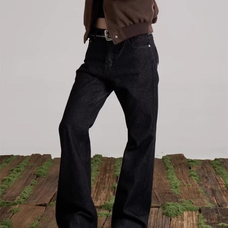 Mens Black Oversized Straight Leg Jeans Loose Fit Wide Denim Pants Streetwear Casual Wear
