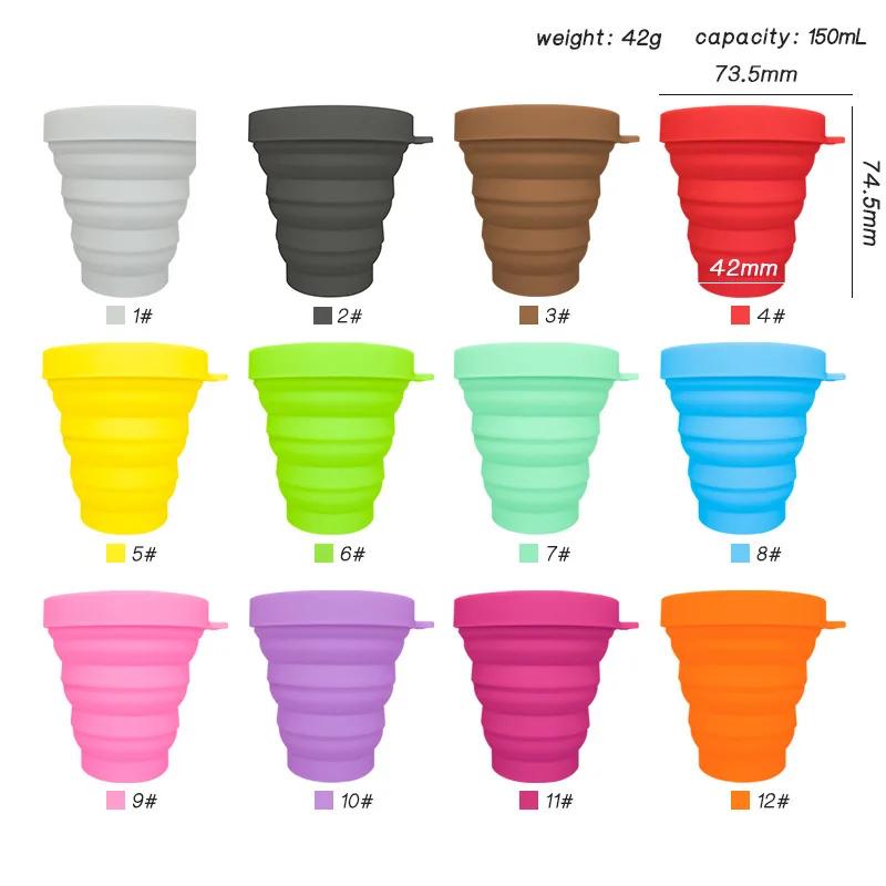 Practical 150ml Portable Silicone Retractable Folding Cup With Lid Telescopic Collapsible Drinking Cup Outdoor Travel Water Cup