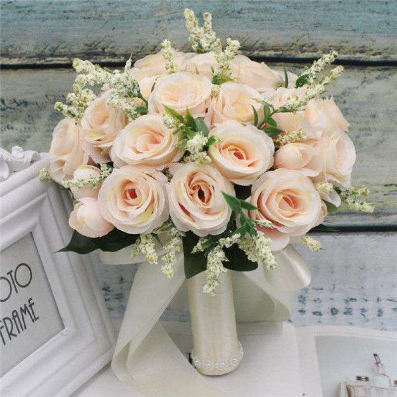 European Style Bridal Bouquet with Small Roses - Pink & White