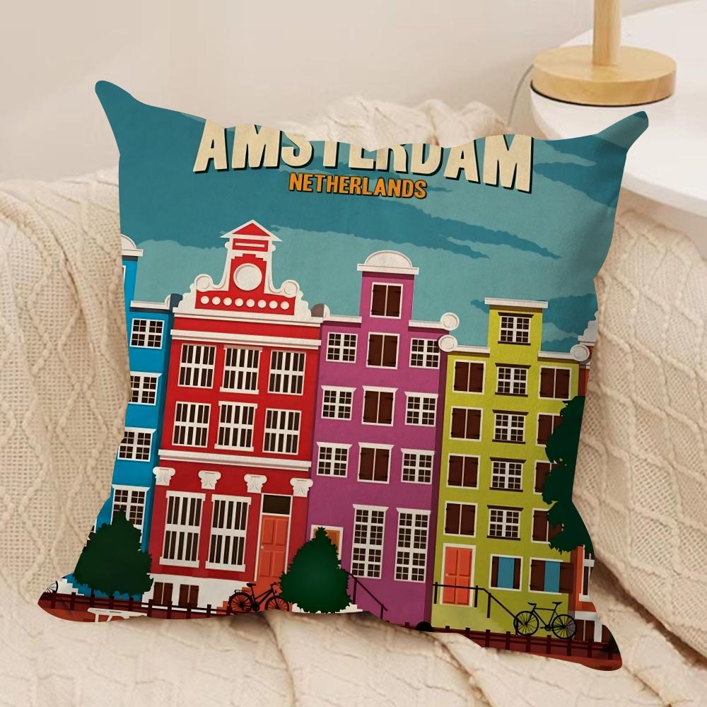 AAmsterdam Netherlands Cushion Cover Soft Plush Throw Pillow Cushion CoverDoubleSided Printed Decorative Case for Sofa Decor