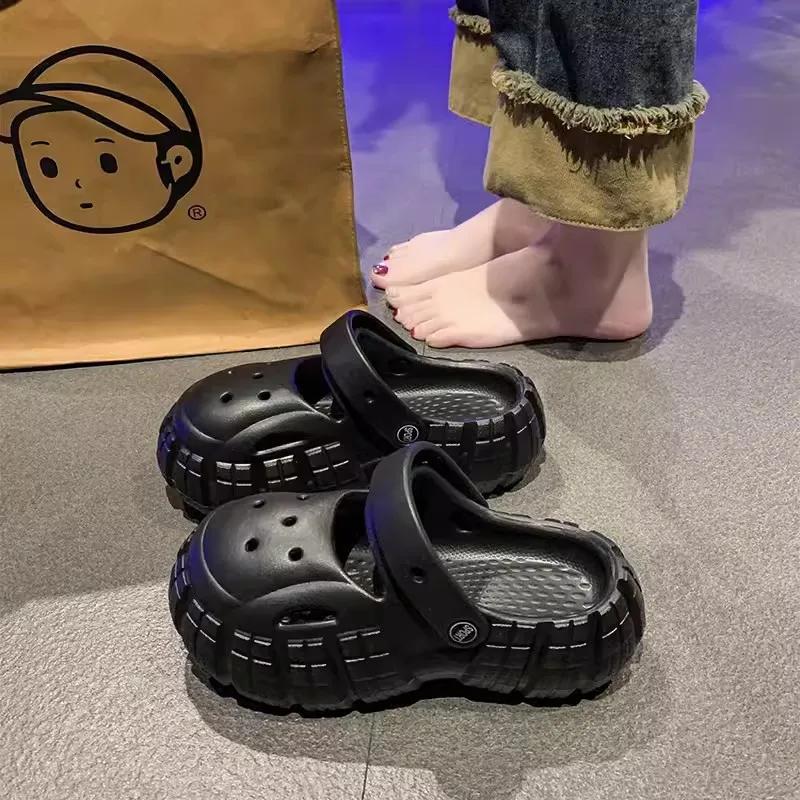 Women's Shoes 7cm Platform Sandals Casual Korean-style High Quality Garden Shoes Unique Non-slip Beach Shoes Fashion Hole Shoes