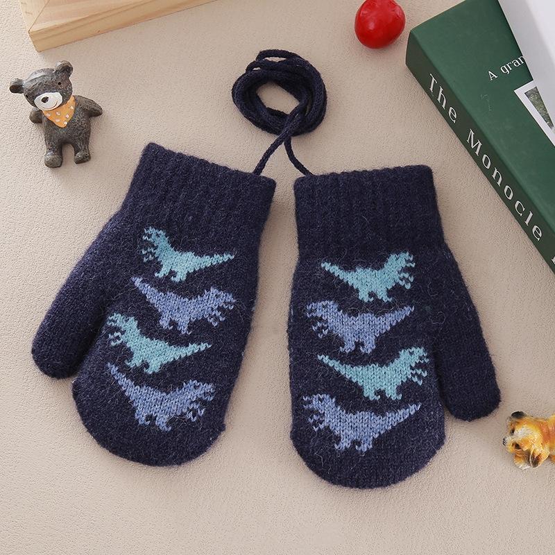 Cute Baby Gloves Winter Warm Knitted Baby Boys Girls Mittens Outdoor Windproof Toddler Kids Gloves With Rope
