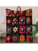 Crochet 3D Flower Print Blanket, Colorful Bohemian Afghan Knit Throw For Sofa Bed, Home Decor Gift, Cozy Decorative Blanket
