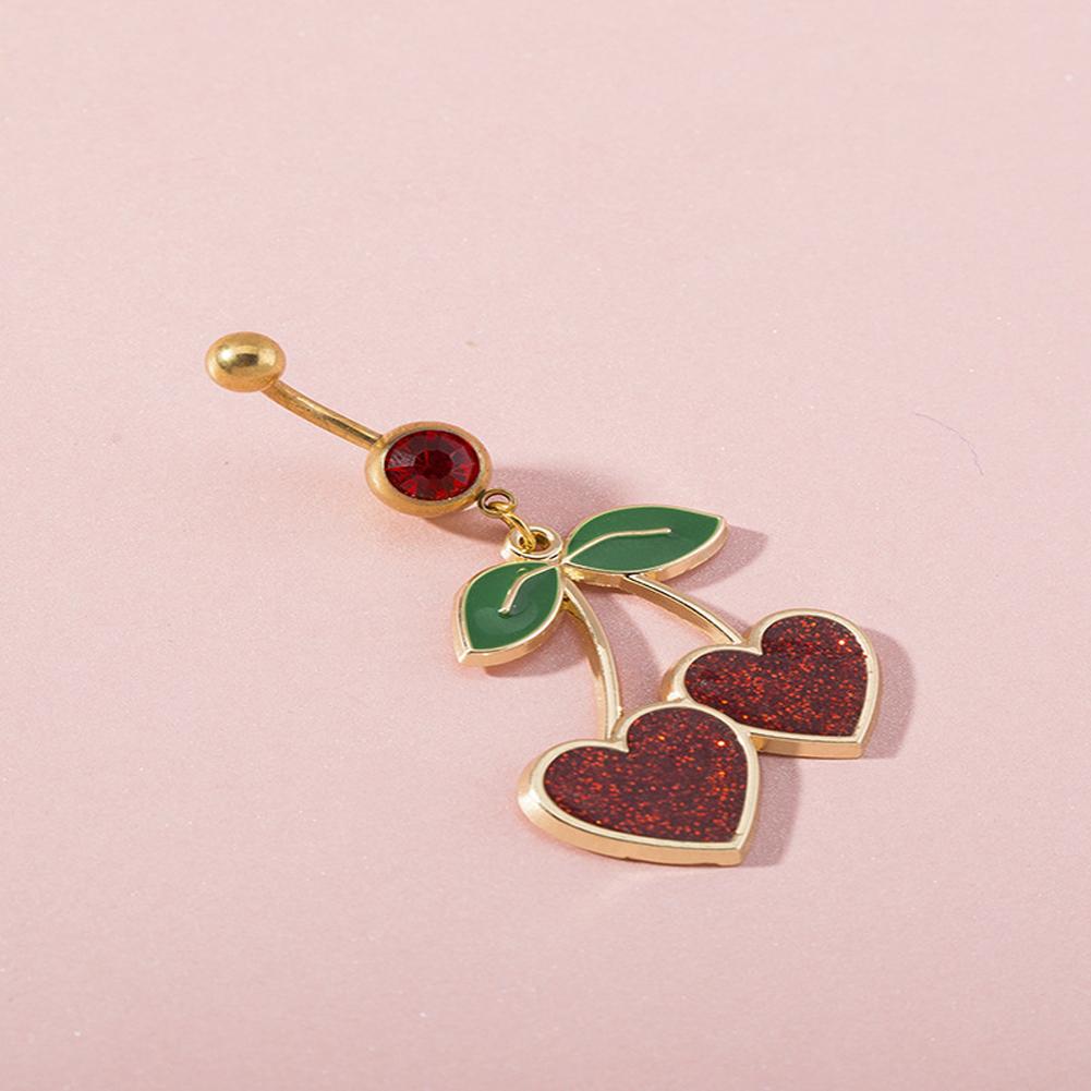 Women Navel Rings Loving Heart Cherry Shape Pendant Body Jewelry