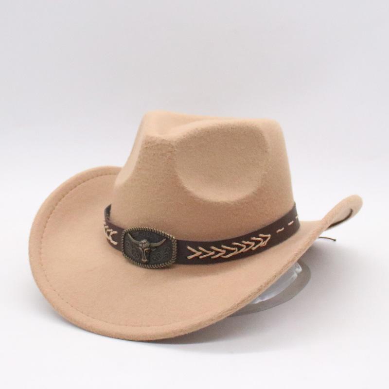 Bull Head Accessories, Western Woolen Outdoor Sunshade Knight Hat, Cowboy Hat, Men'S And Women'S Curved-Brimmed Jazz Hat