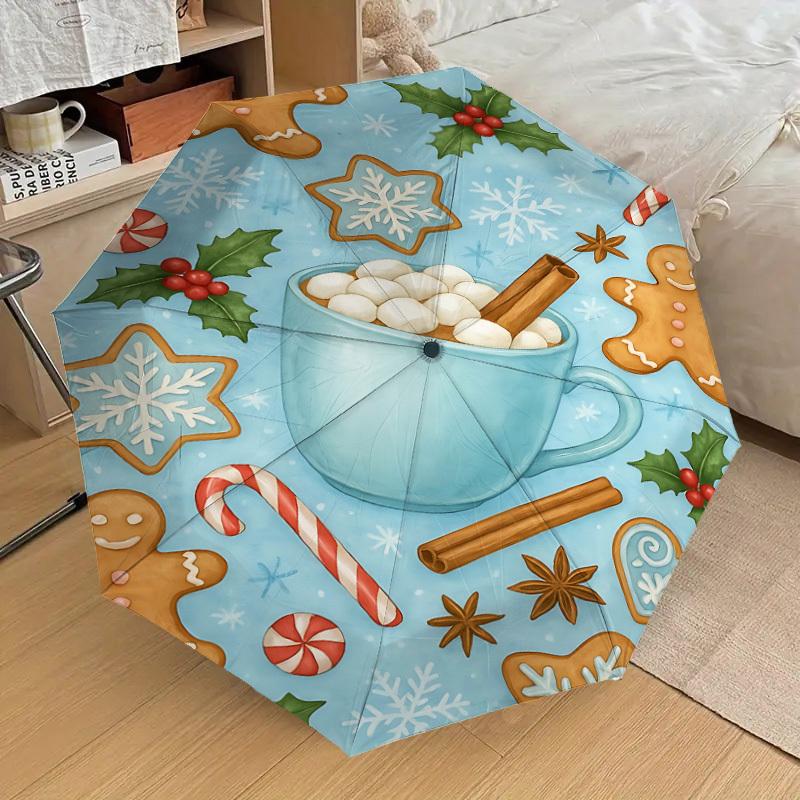 1PC Christmas cookies Hot cocoaAutomatic Open/Close Umbrella with Windproof, 8-Rib Sturdy Canopy, Durable Ribs, Fashionable Design1260A