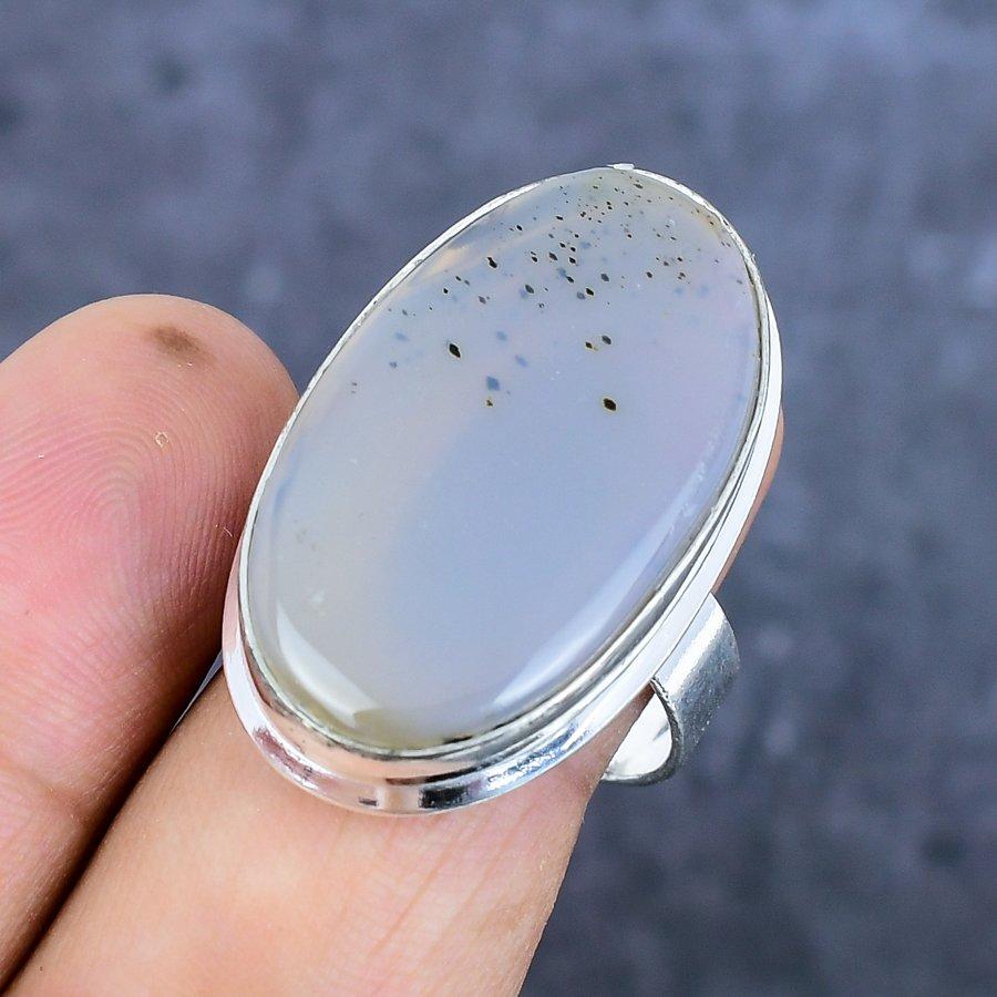 Russian Dendritic Gemstone Handmade 925 Sterling Silver Ring Size 10 S9t57
