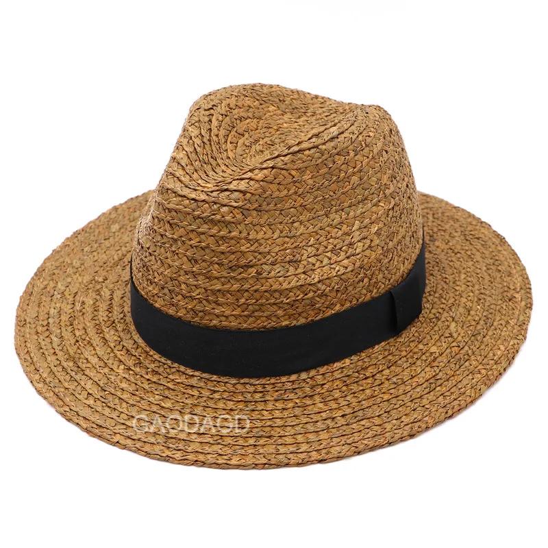 100% Natural Raffia Sun Hats Large Size 63cm Straw Hat for Men Women Wide Brim Summer Jazz Hat UPF50+ Travel Panama Beach Hat
