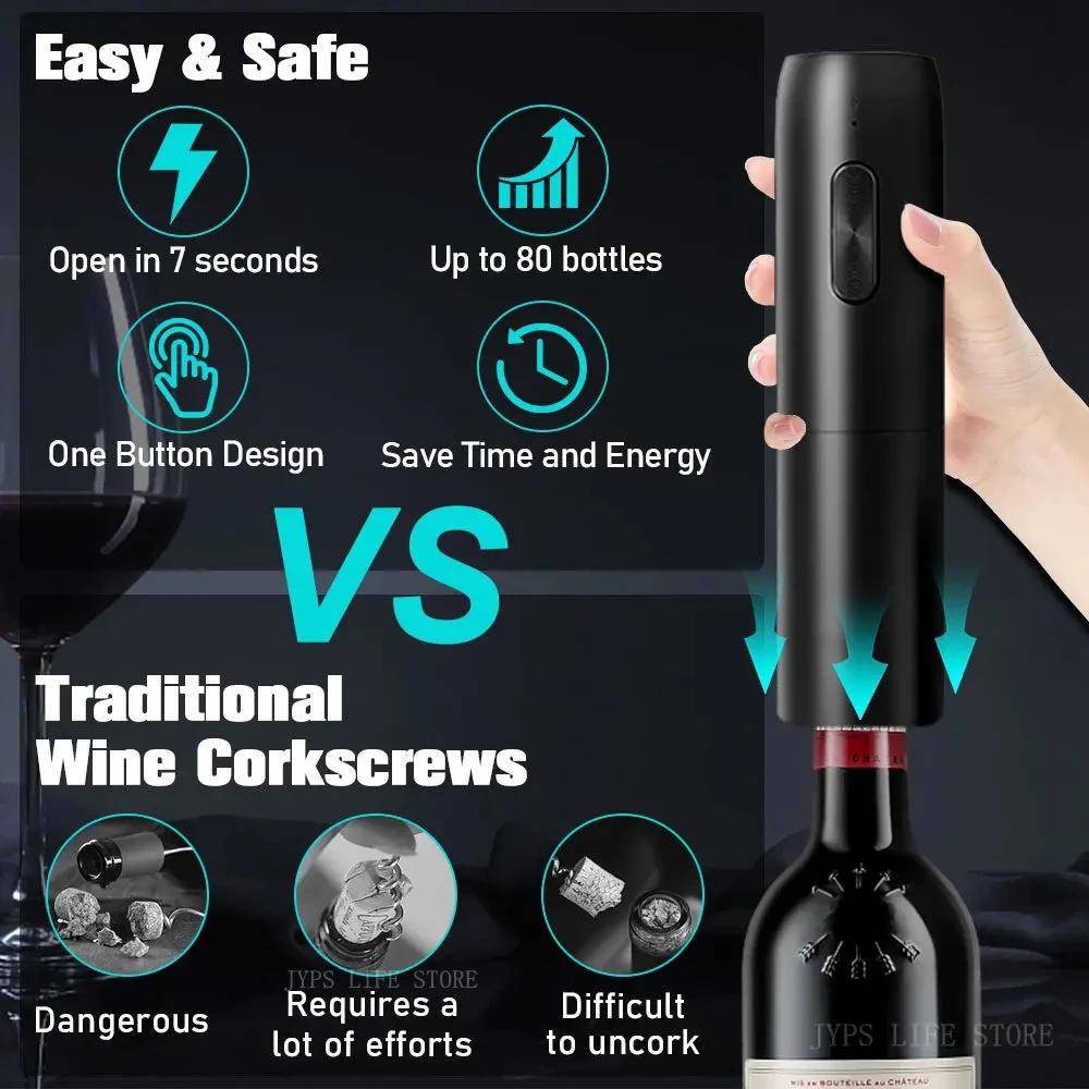 Electric Wine Opener Automatic Wine Aerator Pourer Rechargeable Wine Corkscrew Foil Cutter Opener Wine Lover Kitchen Tool Gifts