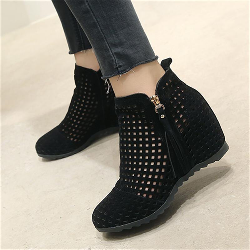 Fashion 2025 New Women Summer Boots Flat Low Hidden Wedges Cutout Zip Bootas Ladies Dress Casual Shoes Hot Sale Size 34-43 Botas Mujer