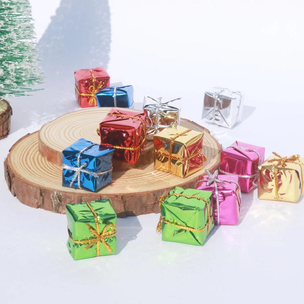 12Pcs Mini Gift Boxes - Christmas Tree Ornaments, Colorful Foam Pendant Decor for New Year Party