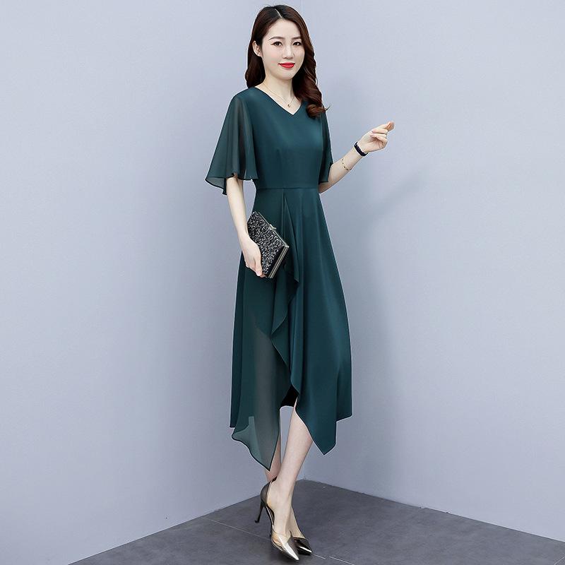 2023 Summer Chiffon Splice Slim Fit Mid-Length Dress