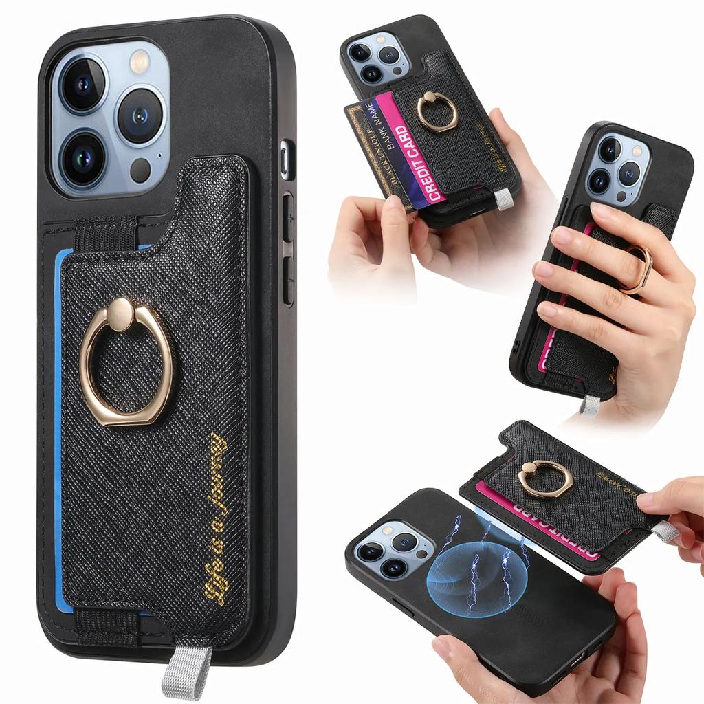 2 in 1 Detachable Magnetic Wallet Leather Ring Holder Case For iPhone 15 Pro Max 16 Plus 14 13 12 11 XR XS Se 2022 Stand Cover