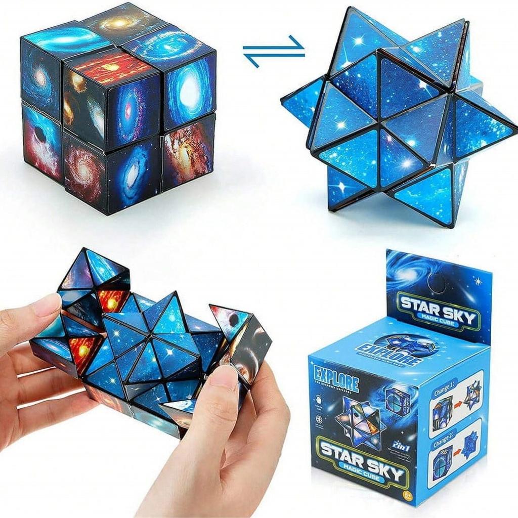 Starry Sky Themed Transforming Cube, Multi-Shape Puzzle Stress Relief Toy, Creative Transforming Board, Starry Texture Transforming Cube