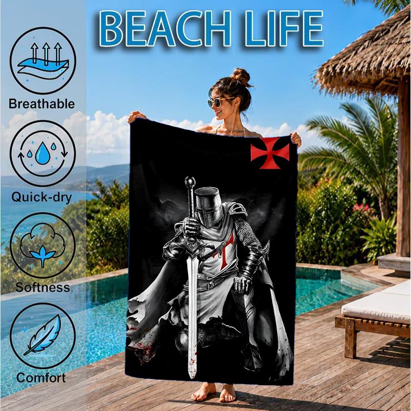 Knightly Warrior In Armor Beach Towel, Microfiber Beach Towel, Perfect For Pool, Beach, Travel, Home Decor Beach Party Fan Gifts