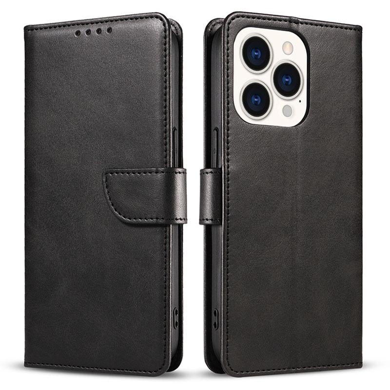 

For iPhone 15 Pro Cell Phone Case Wallet Stand PU Leather+TPU Phone Cover Black