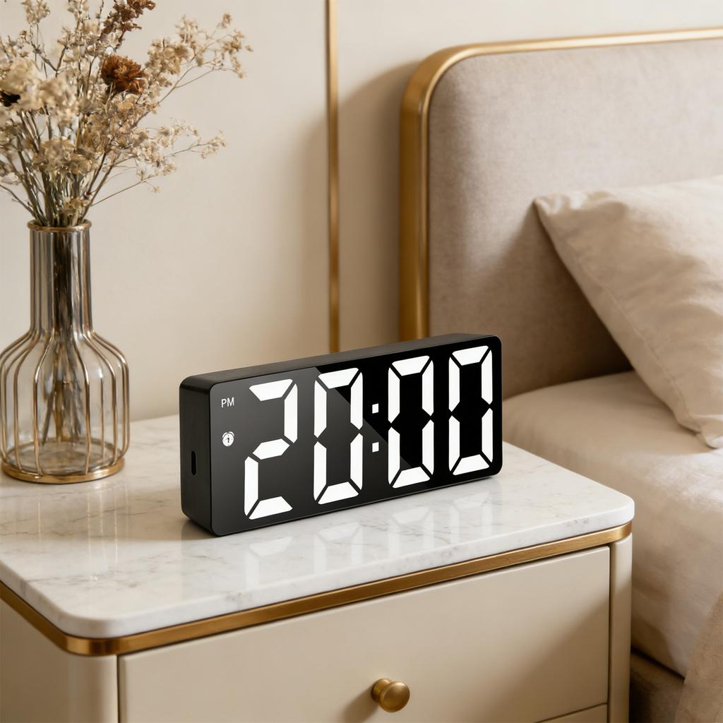Battery Operated Alarm Clock with LED Display Date Temperature Dimmable Snooze Digital Clock for Bedrooms Bedside Kids Adults