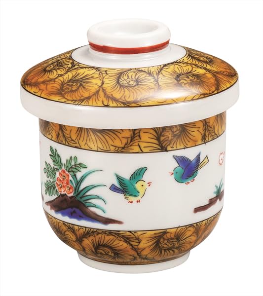 Kutani Ware Iwataya Steamed Bowl, Old Kutani Style Flower and Bird Design K9-449