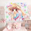 Dorm Cute Girl Manga Style Tapestry Wall Hanging, Kawaii Bedroom Decor Photo Backdrop
