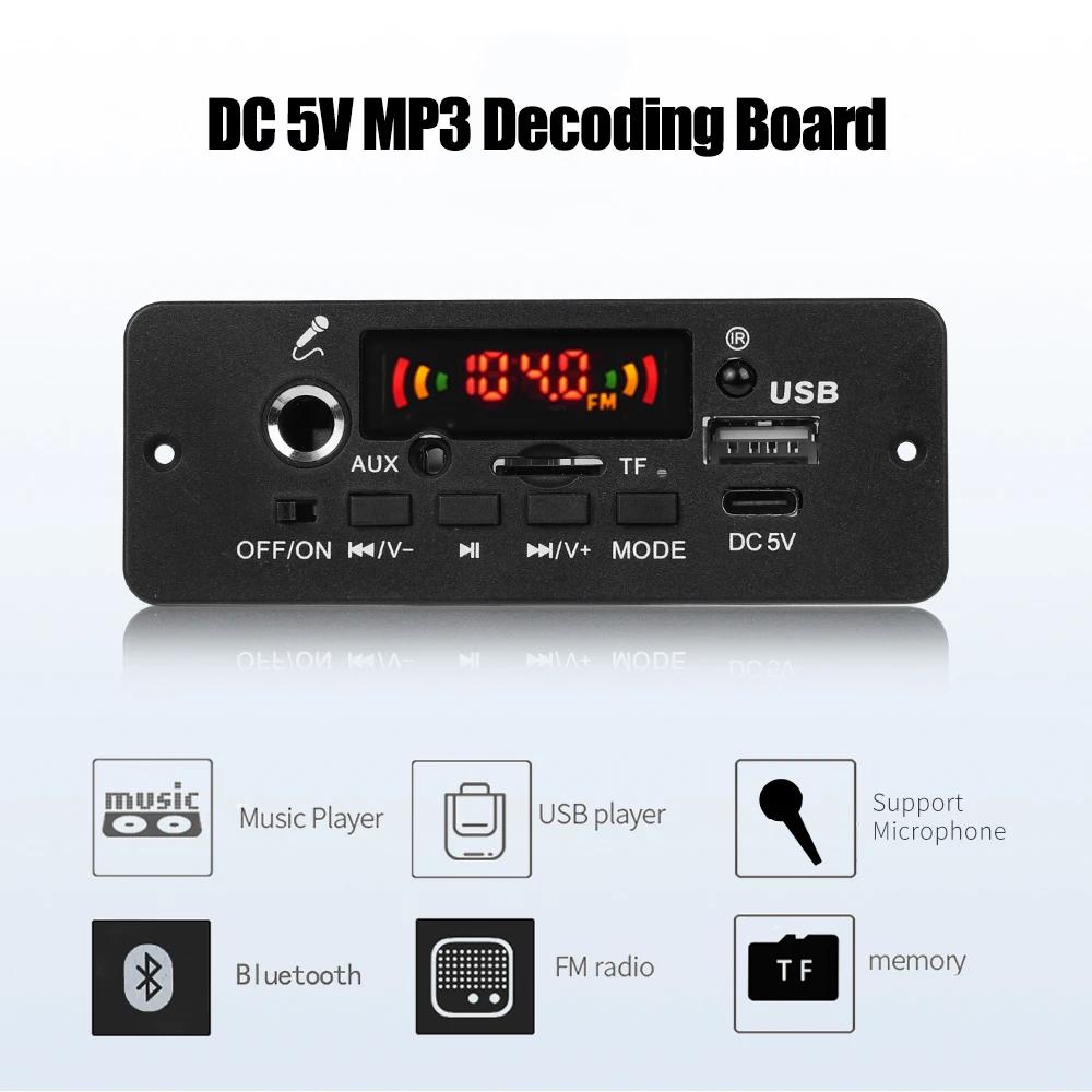 Wireless Bluetooth MP3 Decoder Board 10W DC 5V Amplifier DIY Car MP3 Player Audio FM Radio Handsfree Call Recording Support Microphone