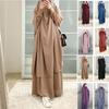Women Muslim Ramadan Dresses Loose Bat Sleeve Cardigan Solid Color Headgear Mosque Robes