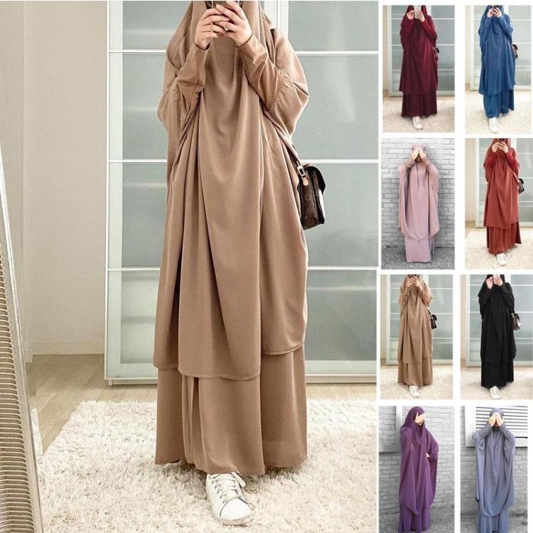 Dámské muslimské ramadánové šaty Volný kardigan s netopýřími rukávy Jednobarevné pokrývky hlavy Mešitní róby