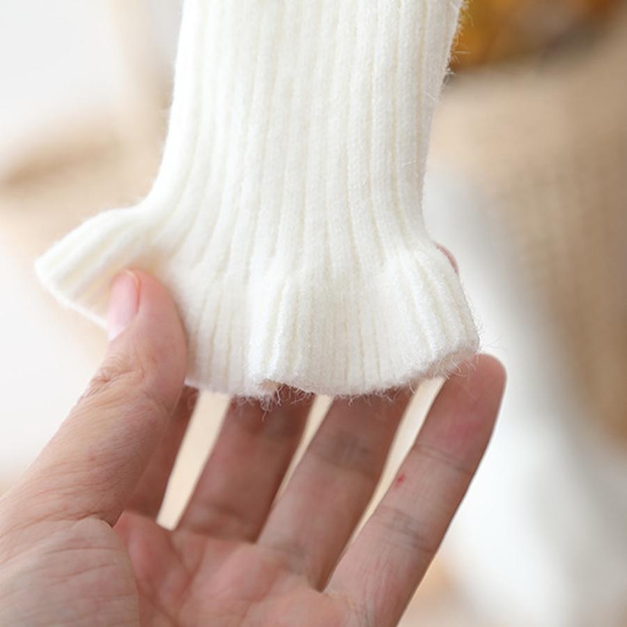 Fleece Knit Sweater for Girls Autumn Winter with Corded Trim, Fleece Lining, Base Layer, High Neck, Knitted Pullover