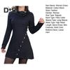 Women Autumn Winter Solid Color Mini Dress Piled Collar Long Sleeve Hip Wrapped Buttons Decor Short Dress High Waist Dress Streetwear