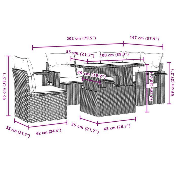 VidaXL Garden Lounge Set 6 Pcs with Grey Cushions Wicker 3267910