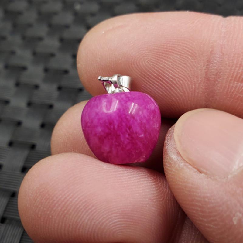 Pink Jade Apple Pendant Necklace Gold 10x12mm